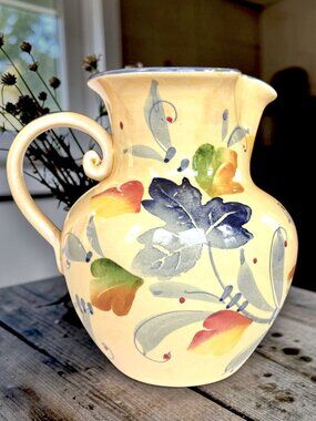 Pitcher Leaf Vine Tuscan Style Hand-painted Italy for Crate Barrel 2 Qt 631-450